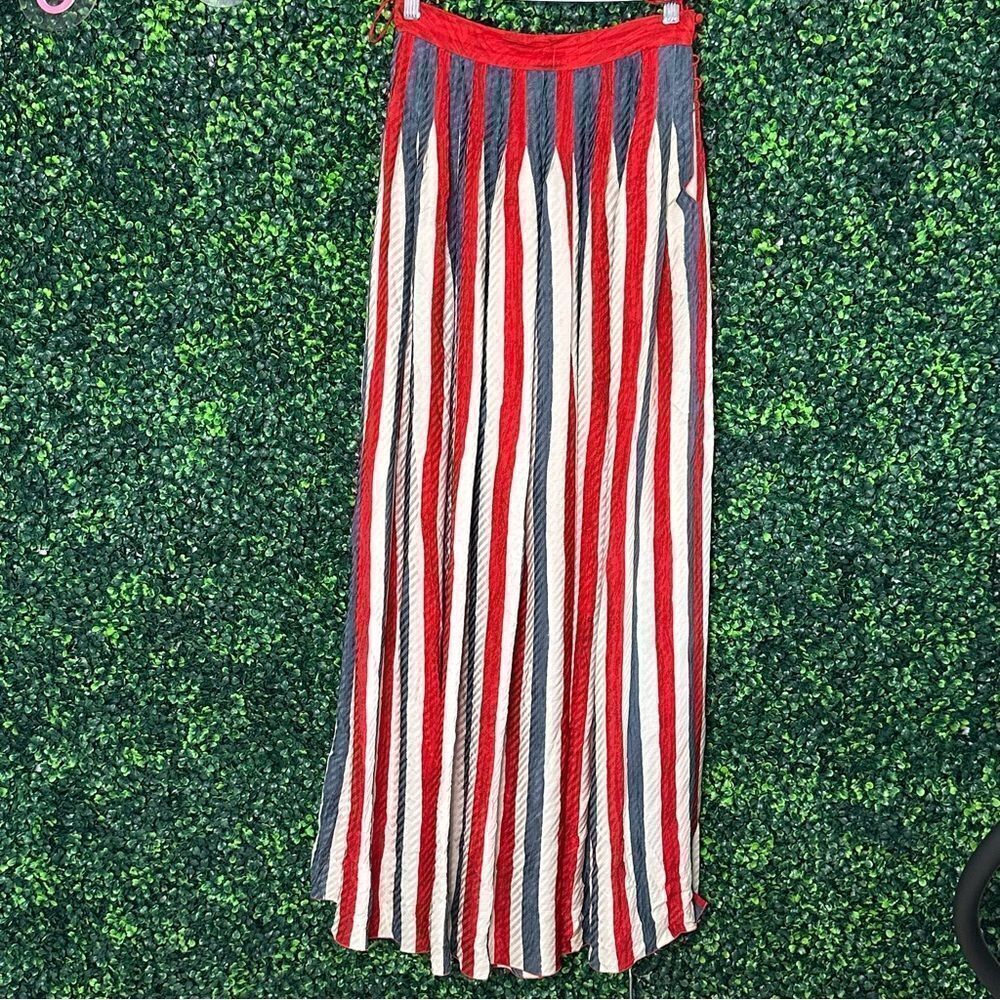 Vintage 80s Michaele Vollbracht Silk Striped Red Maxi Skirt Sz 8
